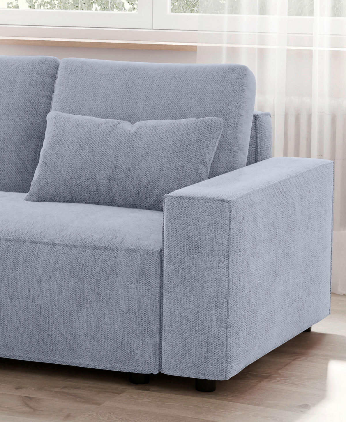 ECKSCHLAFSOFA  mit Rücken echt Chenille Hellblau  - Schwarz/Hellblau, MODERN, Kunststoff/Textil (154/247cm) - Livetastic