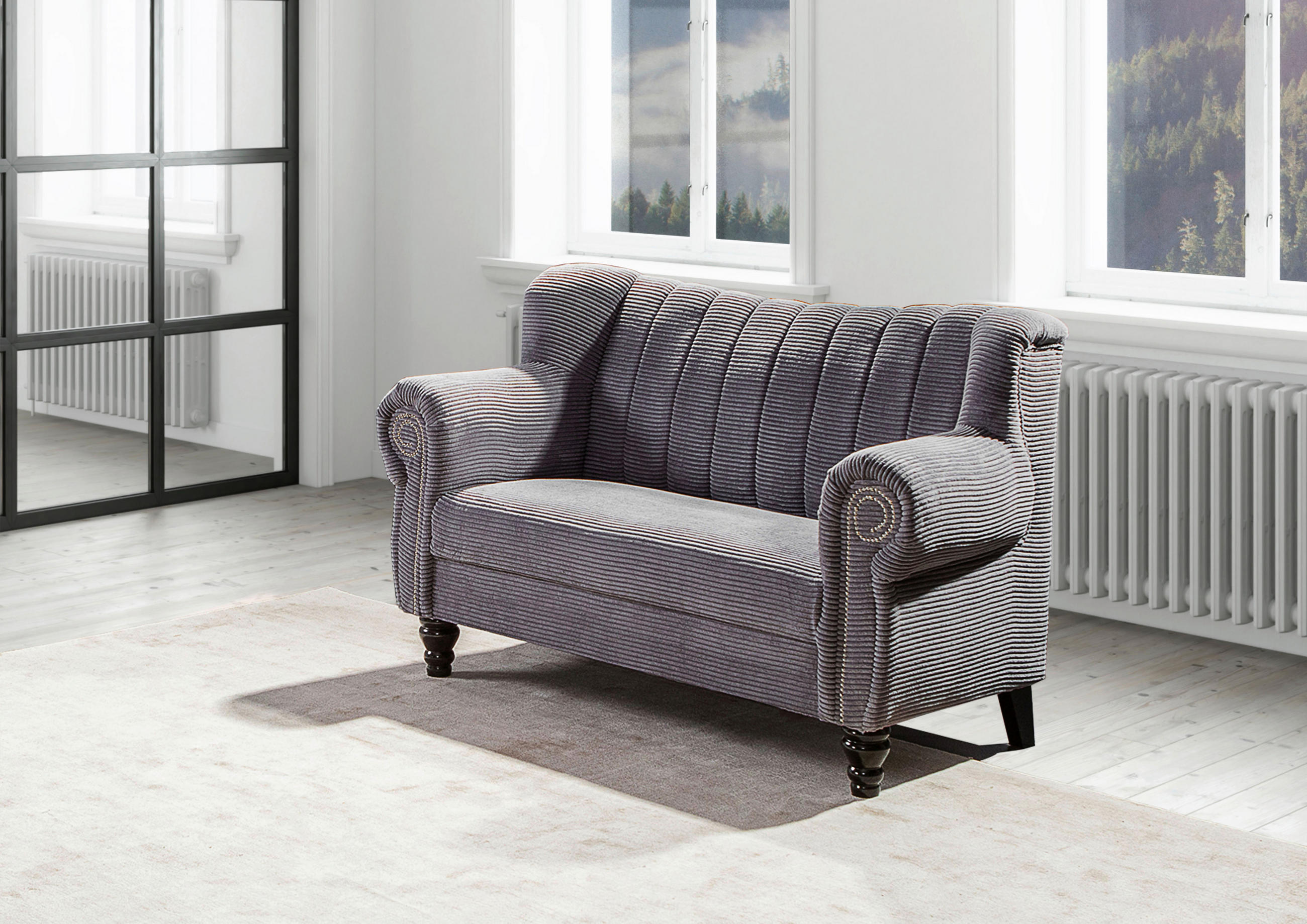 2-SITZER-SOFA in Cord Dunkelgrau  - Dunkelgrau/Dunkelbraun, Design, Holz/Textil (168/96/75cm) - Ambia Home