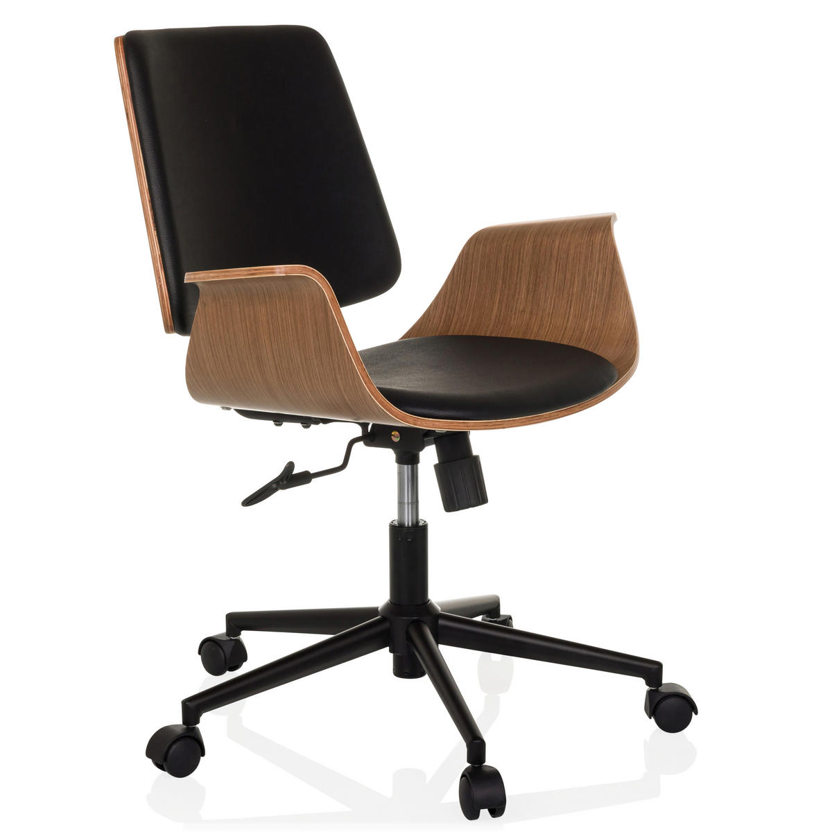 DREHSTUHL Schwarz  - Schwarz/Braun, MODERN, Leder/Holz (68/92/63,5cm) - MID.YOU