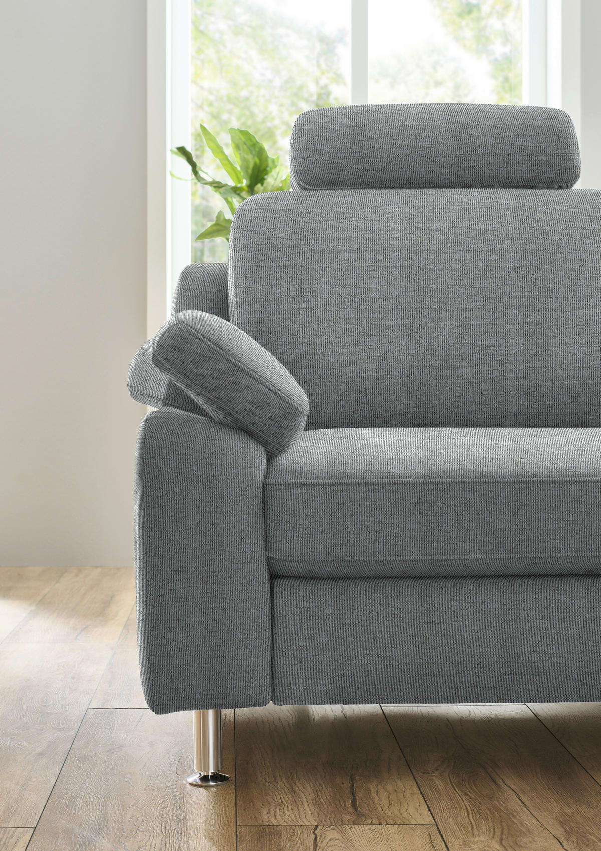 ECKSOFA in Webstoff Hellgrau  - Hellgrau/Alufarben, Konventionell, Textil/Metall (241/200cm) - Beldomo System