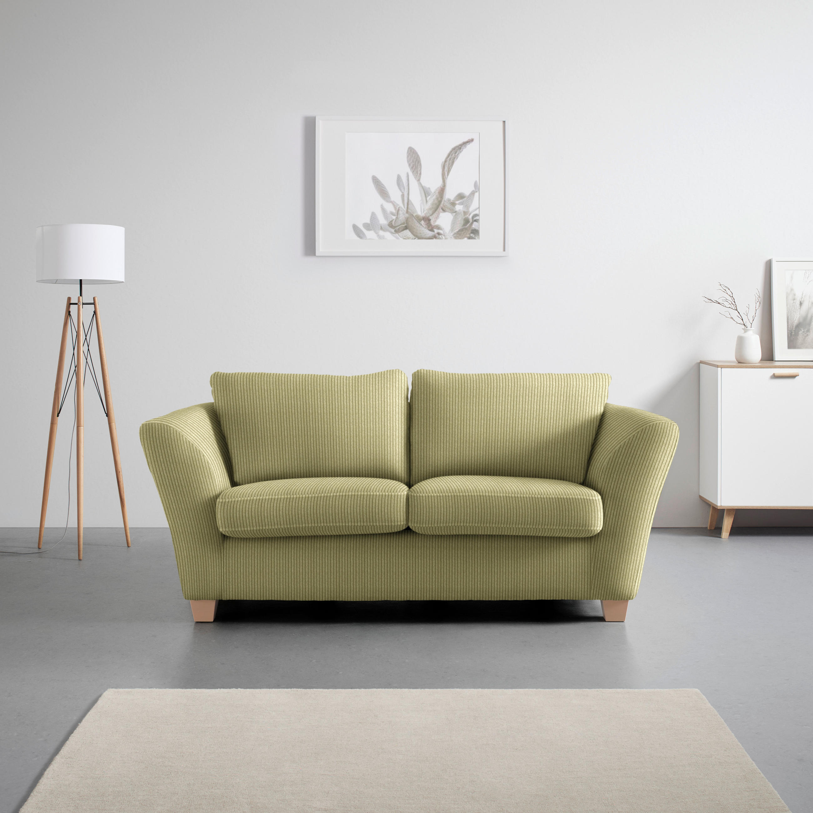 CANAPÉ 2 PLACES in velours côtelé citron vert  - citron vert/couleur écru, textile/bois (190/70-85/95cm) - MID.YOU