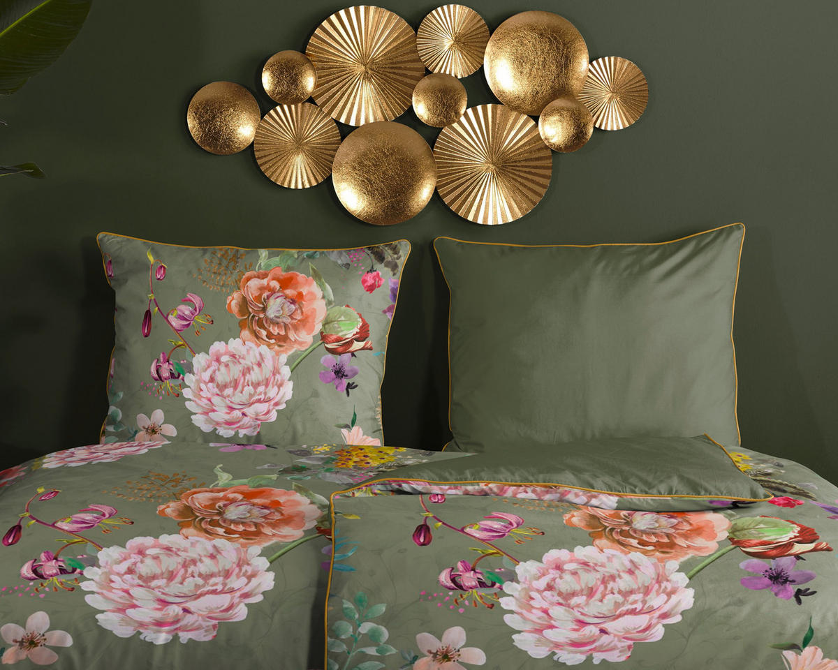 WENDEBETTWÄSCHE Parma Satin 155/220 cm  - Olivgrün/Grün, Design, Textil (155/220cm)