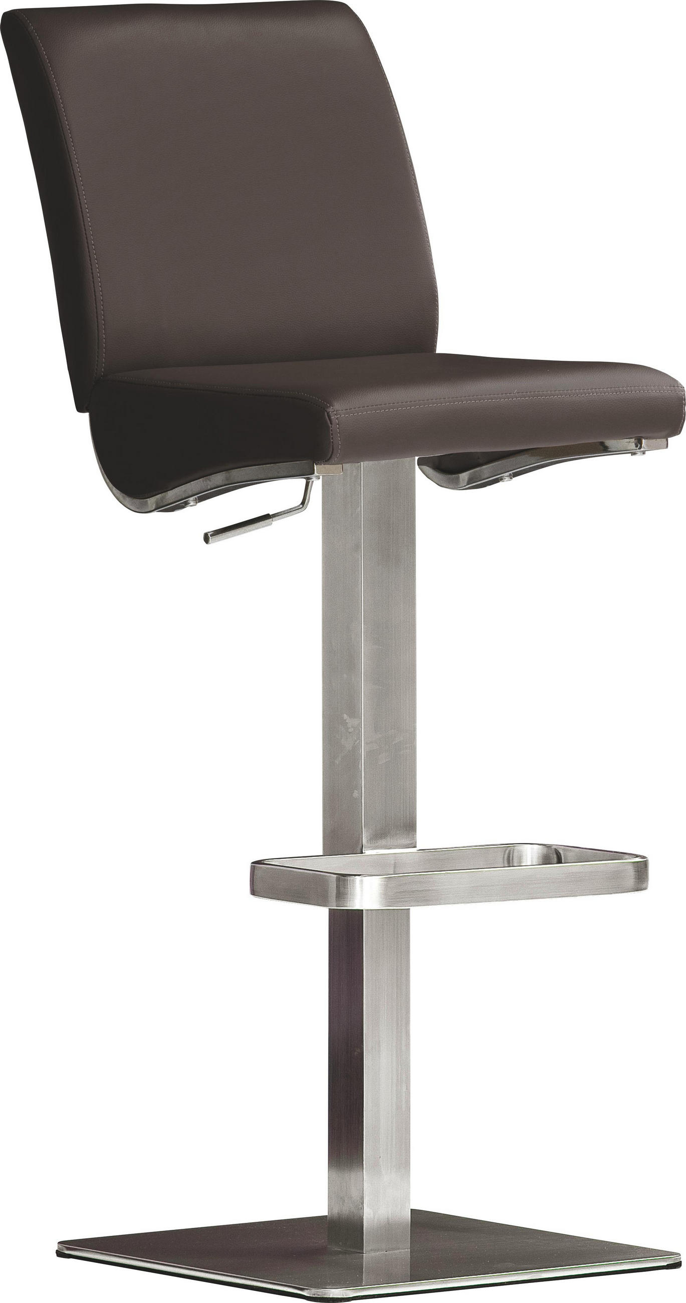 Barhocker in Metall, Leder Braun, Edelstahlfarben