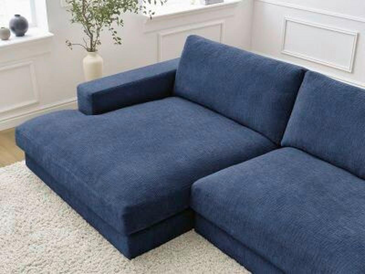 ECKSOFA Ottomane links  LEONARD Dunkelblau Struktur  - Schwarz/Dunkelblau, MODERN, Kunststoff/Textil (159/234cm)