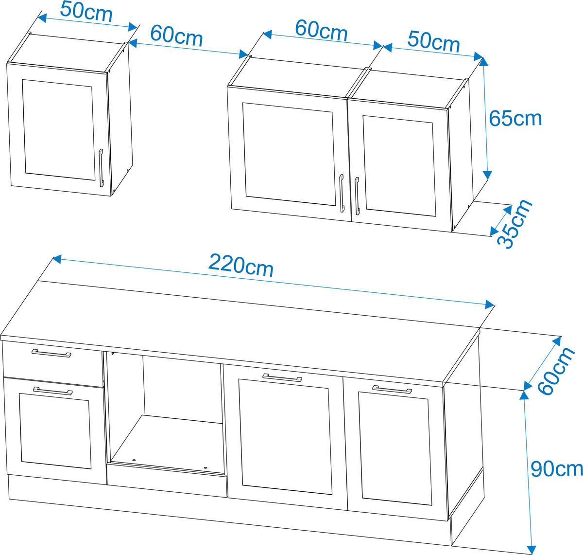 KÜCHENBLOCK 220 cm   in Grün, Eiche Artisan  - Schwarz/Eiche Artisan, Design, Holzwerkstoff/Metall (220cm) - P & B