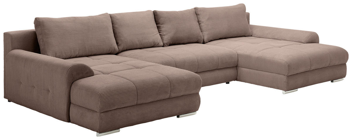 WOHNLANDSCHAFT Braun Cord  - Chromfarben/Braun, KONVENTIONELL, Kunststoff/Textil (180/376/180cm) - Carryhome