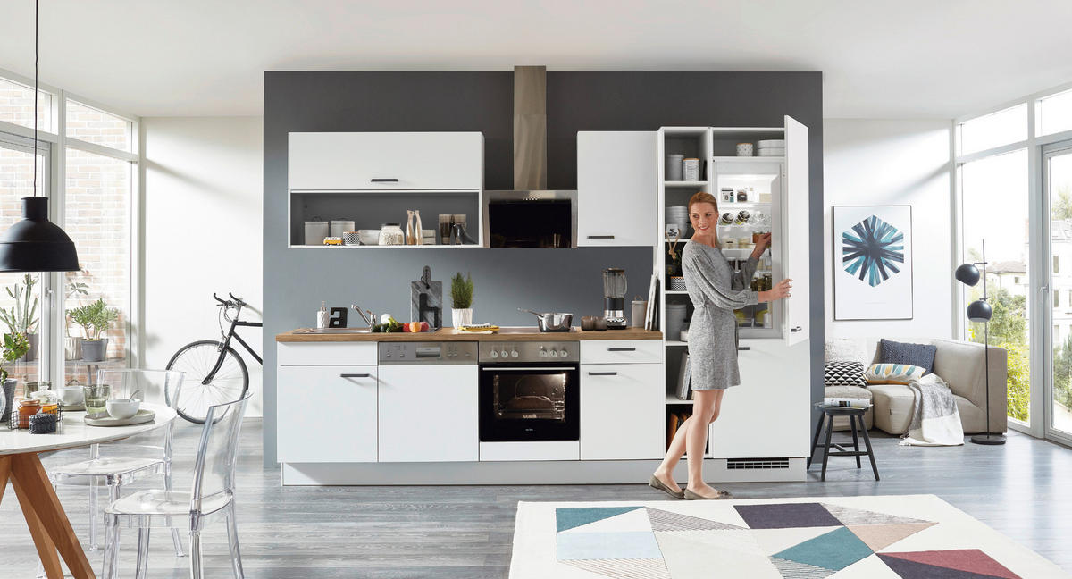 EINBAUKÜCHE 615  - Eichefarben/Weiß, Design, Holzwerkstoff (320cm) - Celina