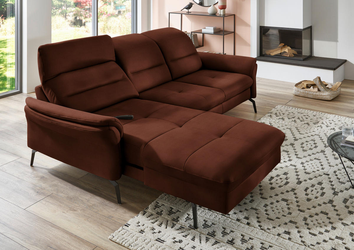 ECKSOFA in Flachgewebe Braun  - Schwarz/Braun, Konventionell, Textil/Metall (181/260cm) - Beldomo Speed