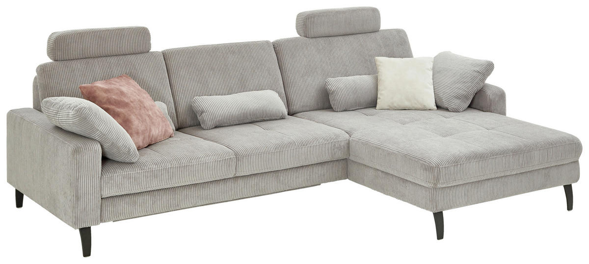ECKSOFA in Cord Hellgrau  - Hellgrau/Schwarz, Modern, Textil/Metall (302/177cm) - Beldomo Style