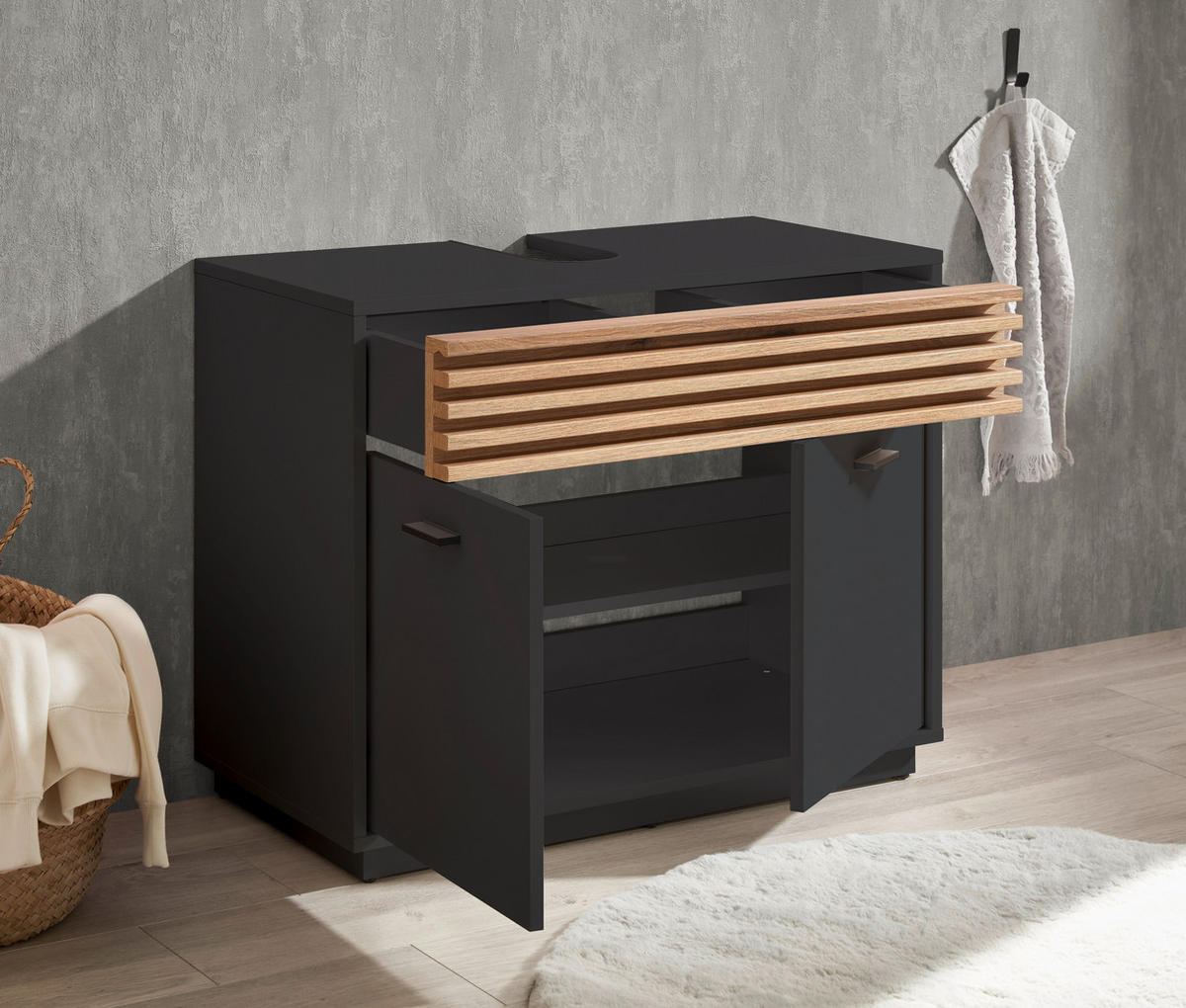 WASCHBECKENUNTERSCHRANK 80/64/40 cm  - Eichefarben/Anthrazit, KONVENTIONELL, Holzwerkstoff/Kunststoff (80/64/40cm) - home24