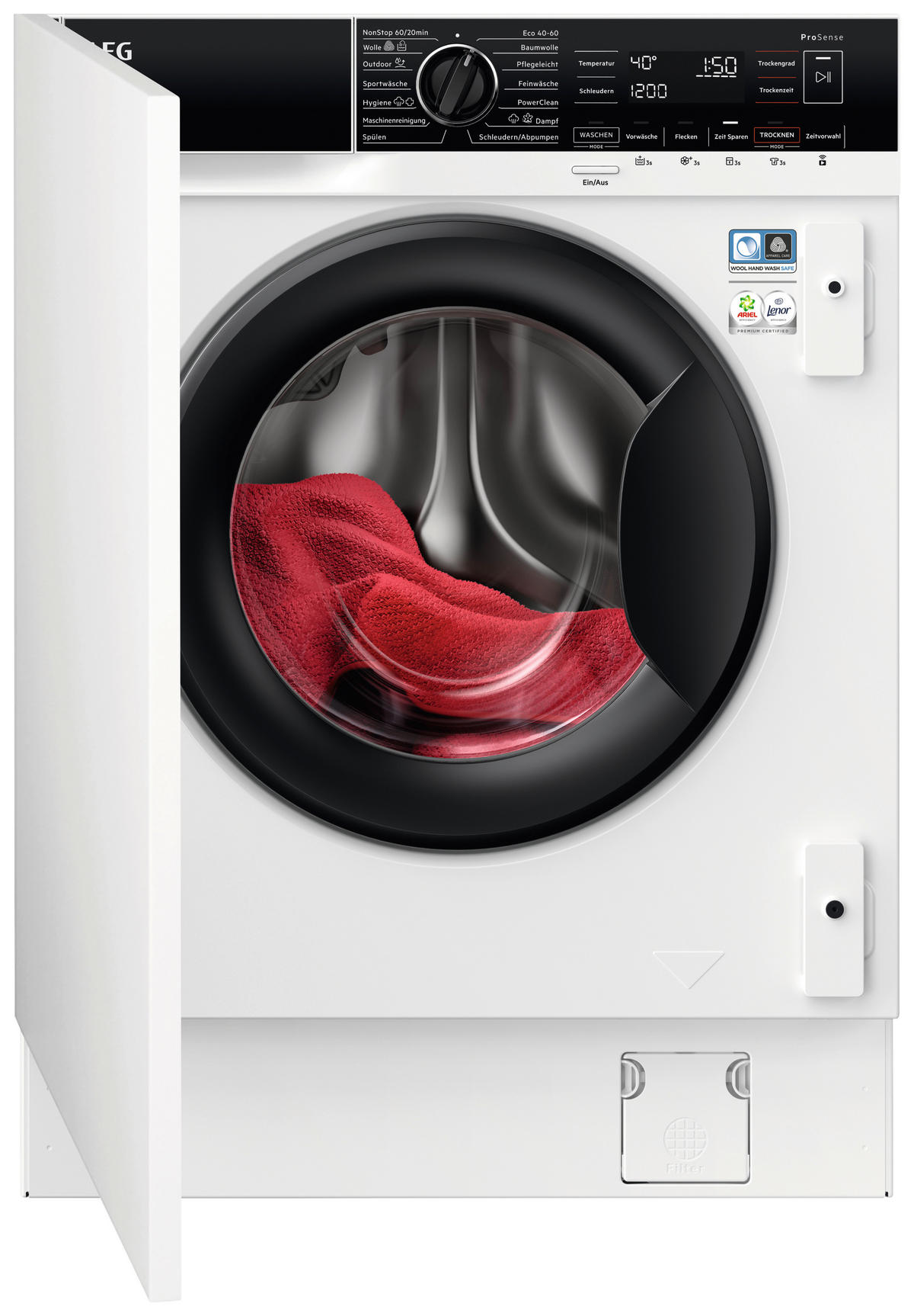 EINBAUWASCHTROCKNER LWR8WI7680  - Schwarz/Weiß, Basics, Kunststoff/Metall (59,6/81,9/55,3cm) - AEG