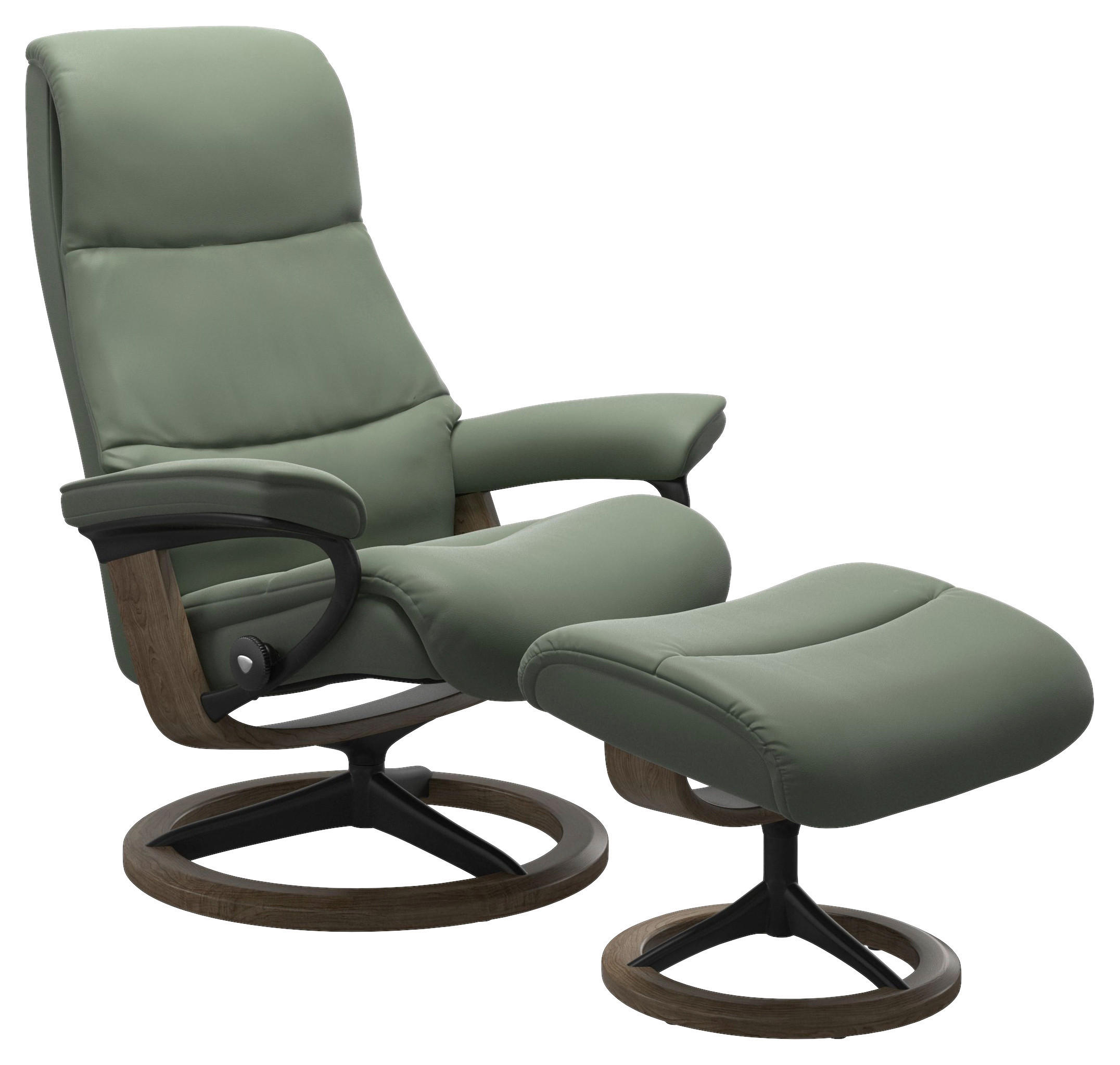RELAXSESSELSET Echtleder Relaxfunktion, Hocker    - Eiche dunkel/Waldgrün, KONVENTIONELL, Leder/Holz (82/109/81cm) - Stressless