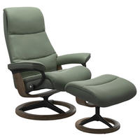 RELAXSESSELSET Echtleder Relaxfunktion, Hocker    - Eiche dunkel/Waldgrün, KONVENTIONELL, Leder/Holz (82/109/81cm) - Stressless