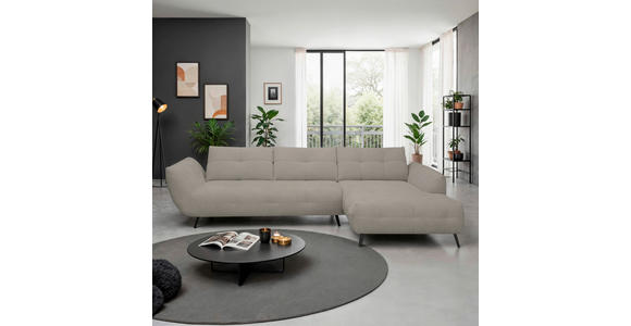 ECKSOFA Taupe Chenille Armlehnenkissen, Rücken echt, Sitztiefenverstellung  - Taupe/Schwarz, KONVENTIONELL, Textil/Metall (313/215cm) - Hom`in