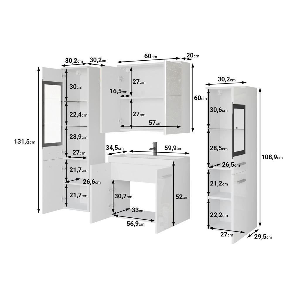 Thumbnail - P & B Badezimmer, Beige, Kaschmir, Kunststoff, 5-teilig, 7 Fächer, 120.4x131.5x30.2 cm, Fsc, hängend, Badezimmer, Badmöb...