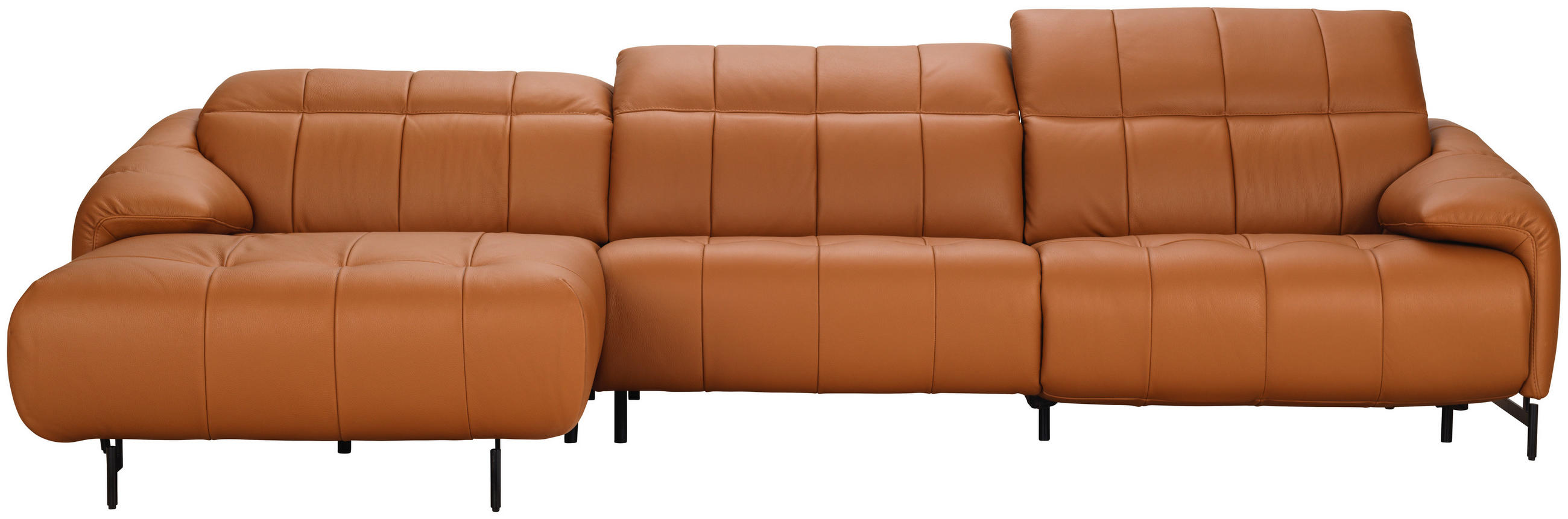 ECKSOFA Cognac Echtleder  - Cognac/Schwarz, Design, Leder/Metall (165/313cm) - Belluti