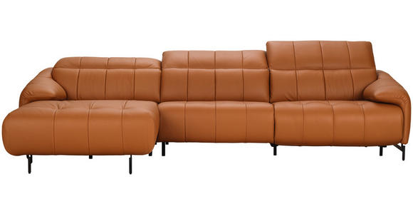 ECKSOFA  in Echtleder Cognac  165/313 cm  - Cognac/Schwarz, Design, Leder/Metall (165/313cm) - Belluti