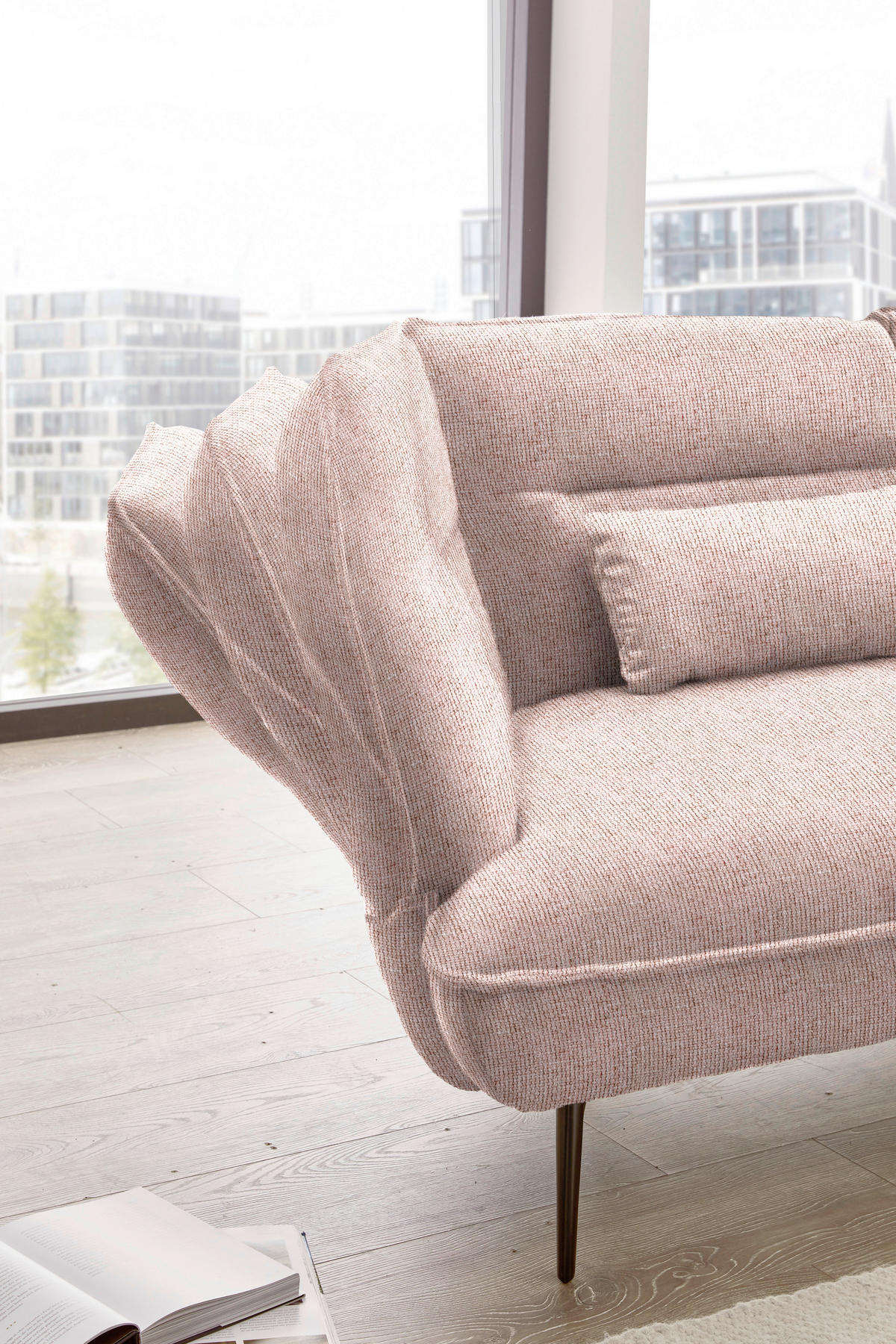 ECKSOFA in Flachgewebe Altrosa  339/153 cm  - Schwarz/Altrosa, Design, Textil/Metall (339/153cm) - Moderano