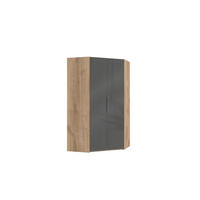 Dulap Pe Colț, 120/216/120 cm, gri, culoare lemn stejar - culoare crom/culoare lemn stejar, Modern, sticlă/metal (120/216/120cm) - MID.YOU