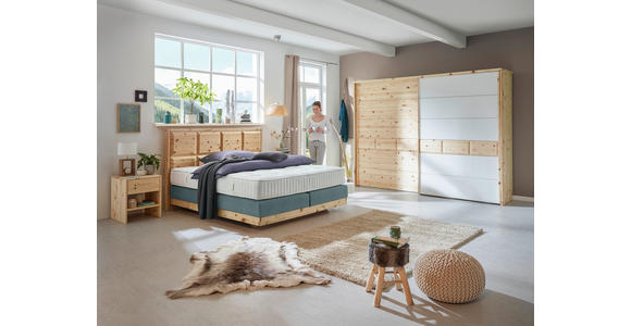 BOXSPRINGBETT 180/200 cm  in Zirbelkieferfarben, Blaugrau  - Zirbelkieferfarben/Blaugrau, Natur, Holz/Textil (180/200cm) - Valnatura