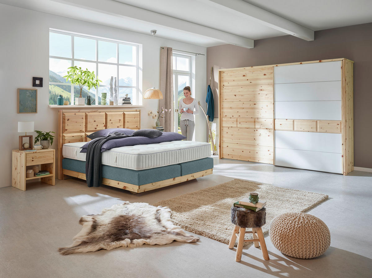 BOXSPRINGBETT 180/200 cm  Zirbelkieferfarben, Blaugrau  - Zirbelkieferfarben/Blaugrau, Natur, Holz/Textil (180/200cm) - Valnatura