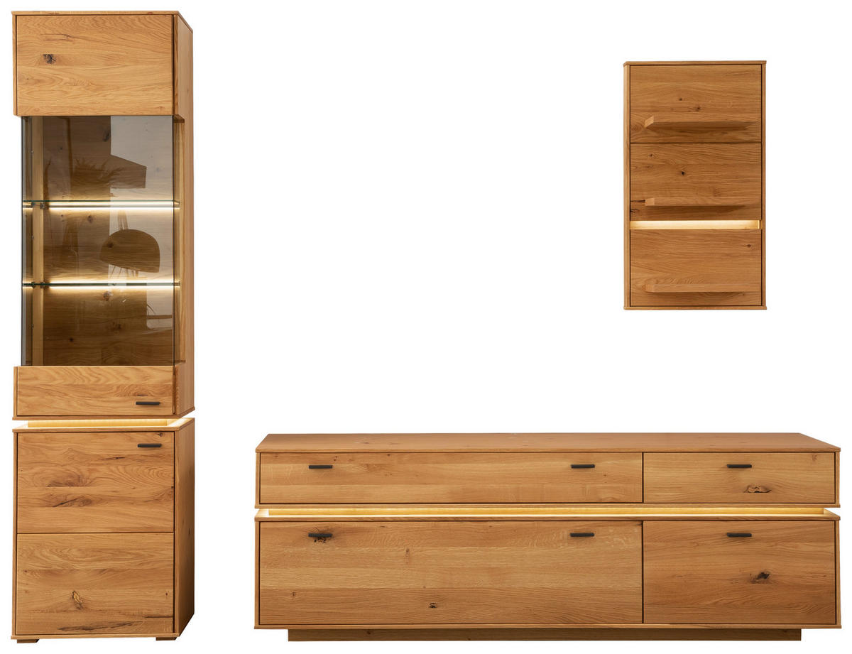 WOHNWAND  in Wildeiche  246/202/51 cm  - Wildeiche/Anthrazit, Natur, Glas/Holz (246/202/51cm) - MID.YOU