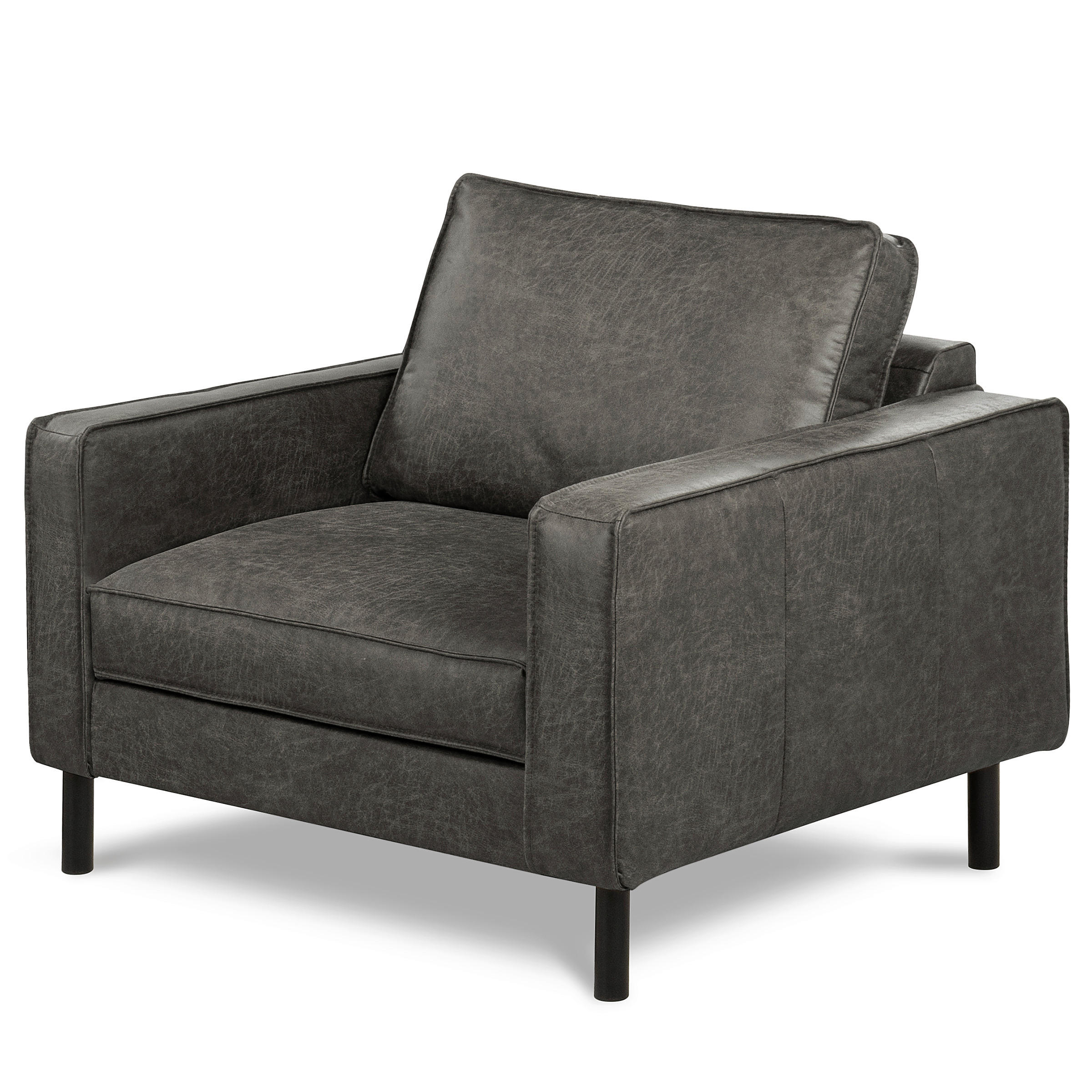 SESSEL in Lederlook Echtleder Dunkelgrau  - Dunkelgrau/Schwarz, Design, Leder/Textil (88/85/92cm) - Livetastic