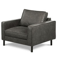 SESSEL in Lederlook Echtleder Dunkelgrau  - Dunkelgrau/Schwarz, Design, Leder/Textil (88/85/92cm) - Livetastic