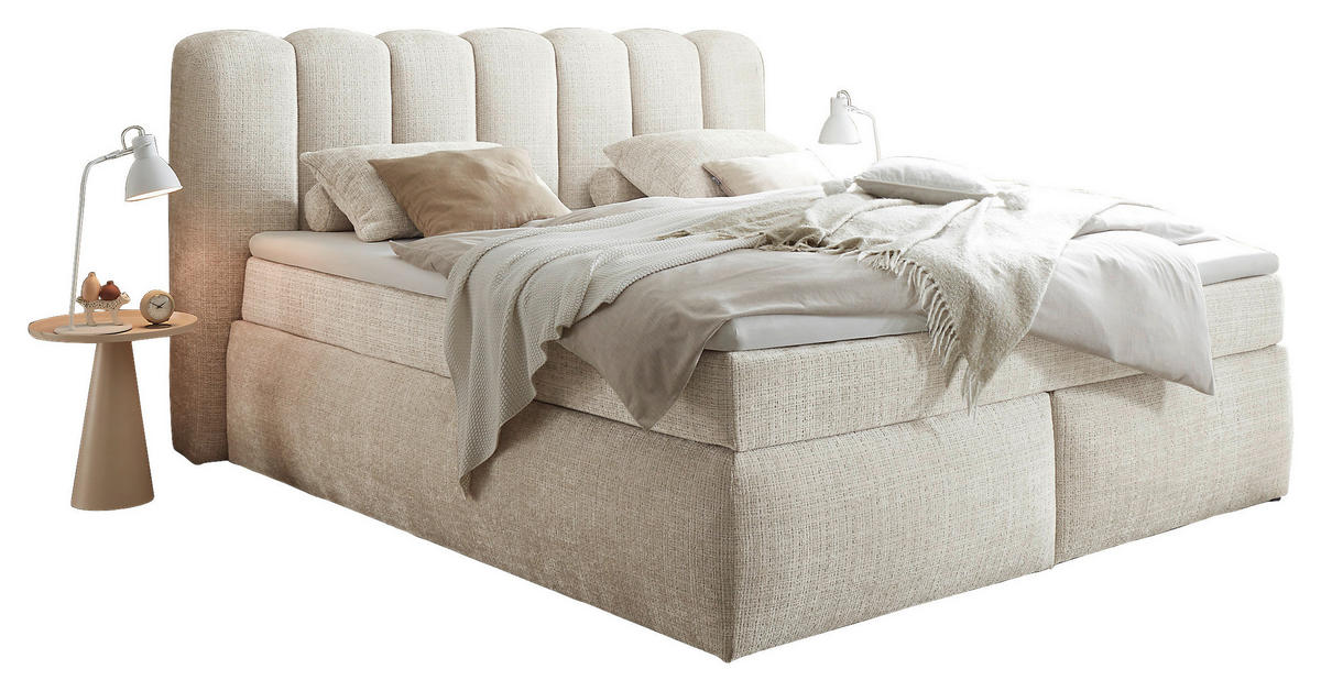 BOXSPRINGBETT 240/200 cm,  in Creme, gepolstertes Kopfteil, Topper, Matratzen, H3 + H4 = fest + sehr fest  - Creme/Schwarz, LIFESTYLE, Holzwerkstoff/Kunststoff (240/200cm) - Boxxx