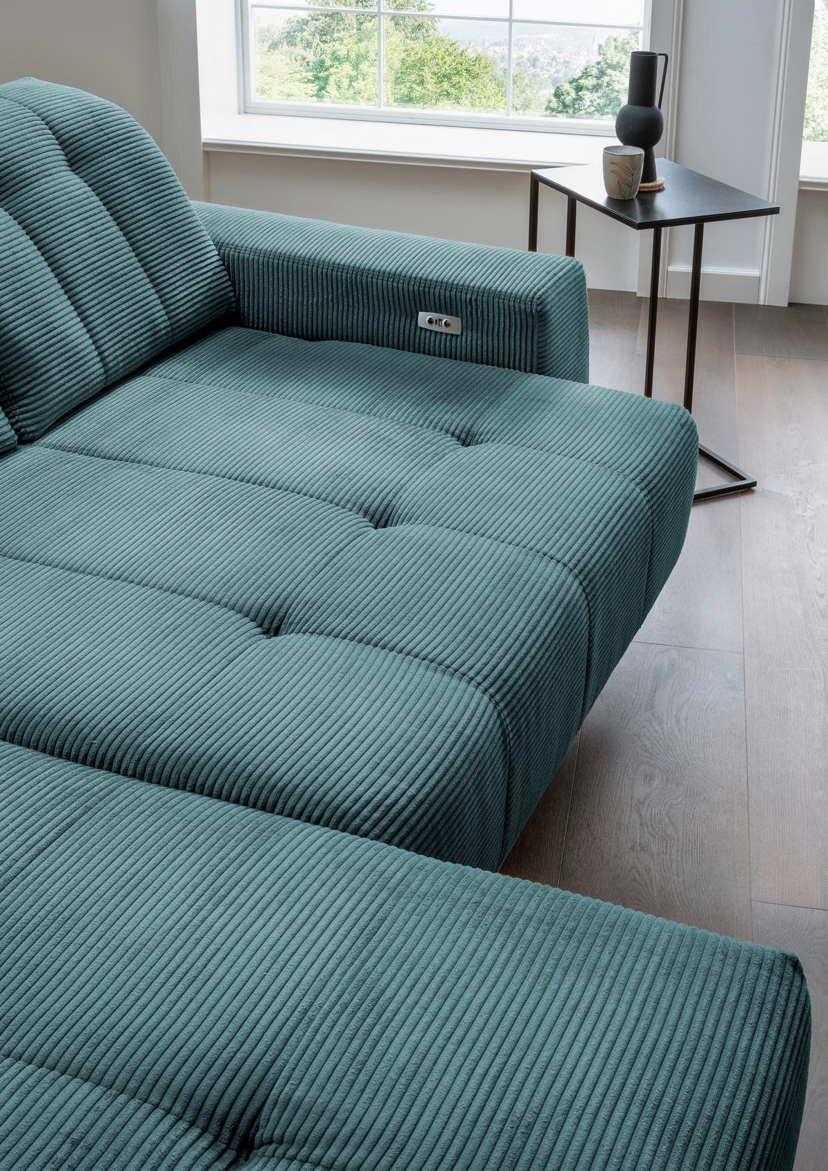 ECKSOFA in Cord Petrol  - Petrol/Schwarz, Modern, Textil/Metall (200/261cm) - Livetastic