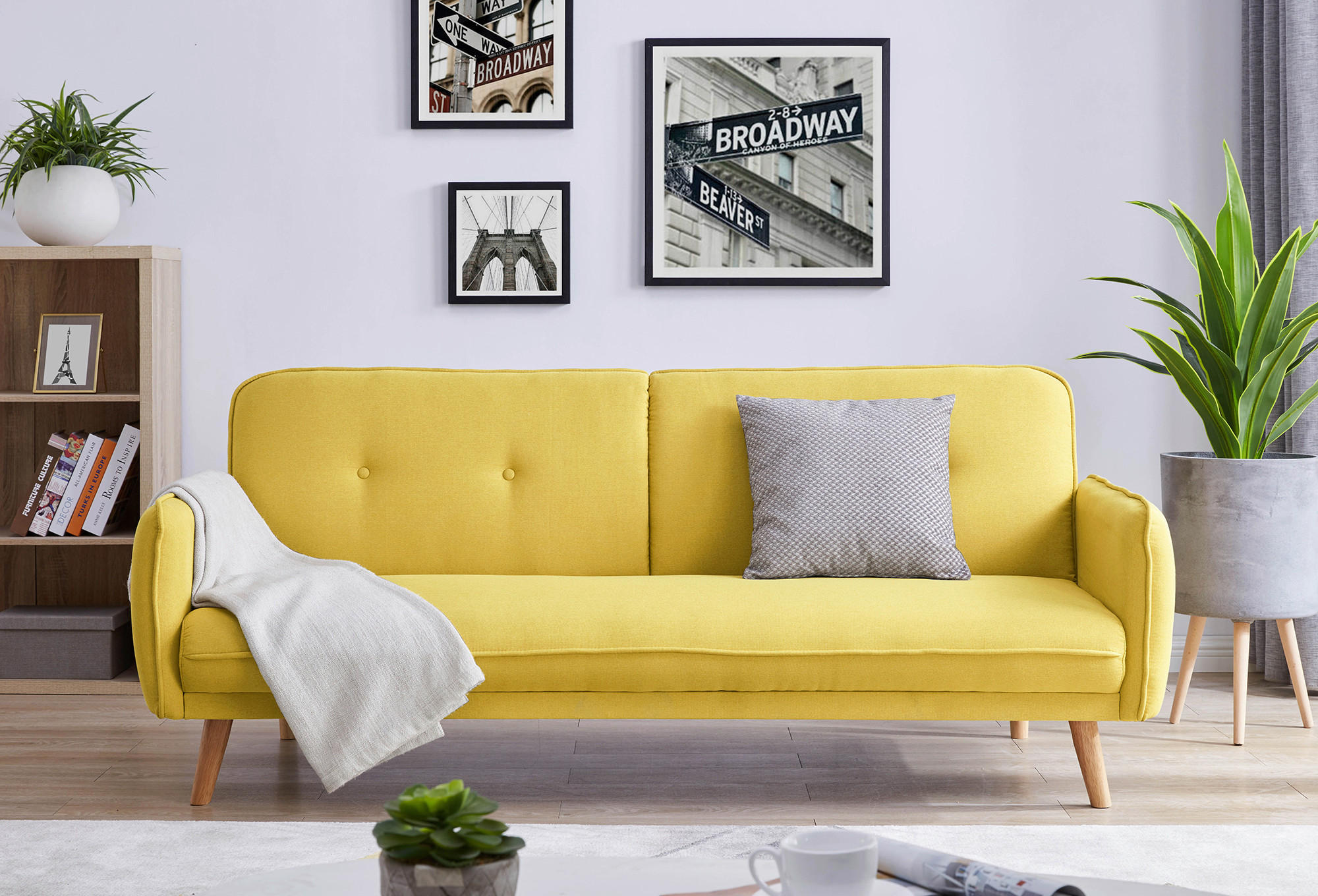 3-SITZER-SOFA Struktur Gelb  - Gelb/Naturfarben, MODERN, Holz/Textil (188/80/85cm) - Livetastic