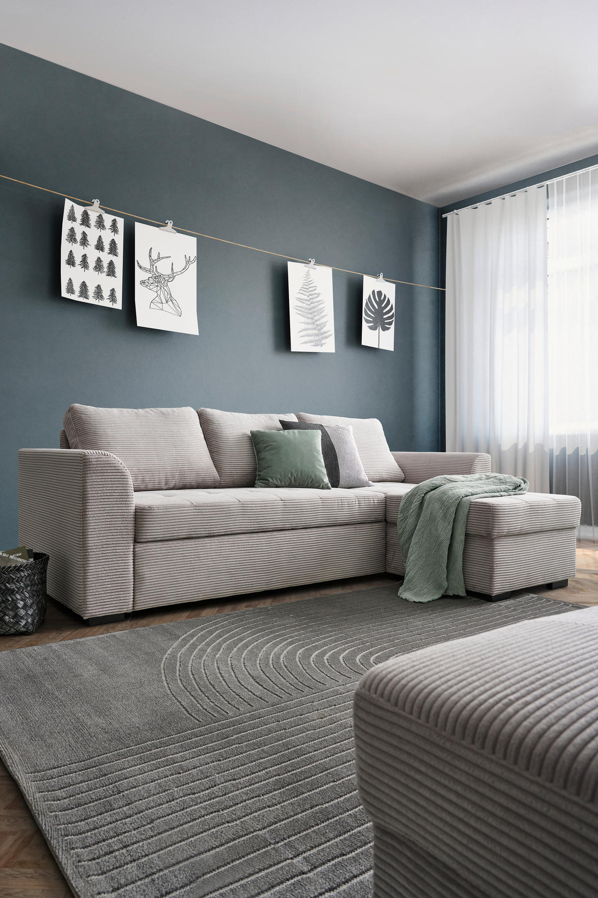 ECKSOFA in Cord, Velours Hellgrau  - Hellgrau/Schwarz, Design, Kunststoff/Textil (243/155cm) - Xora
