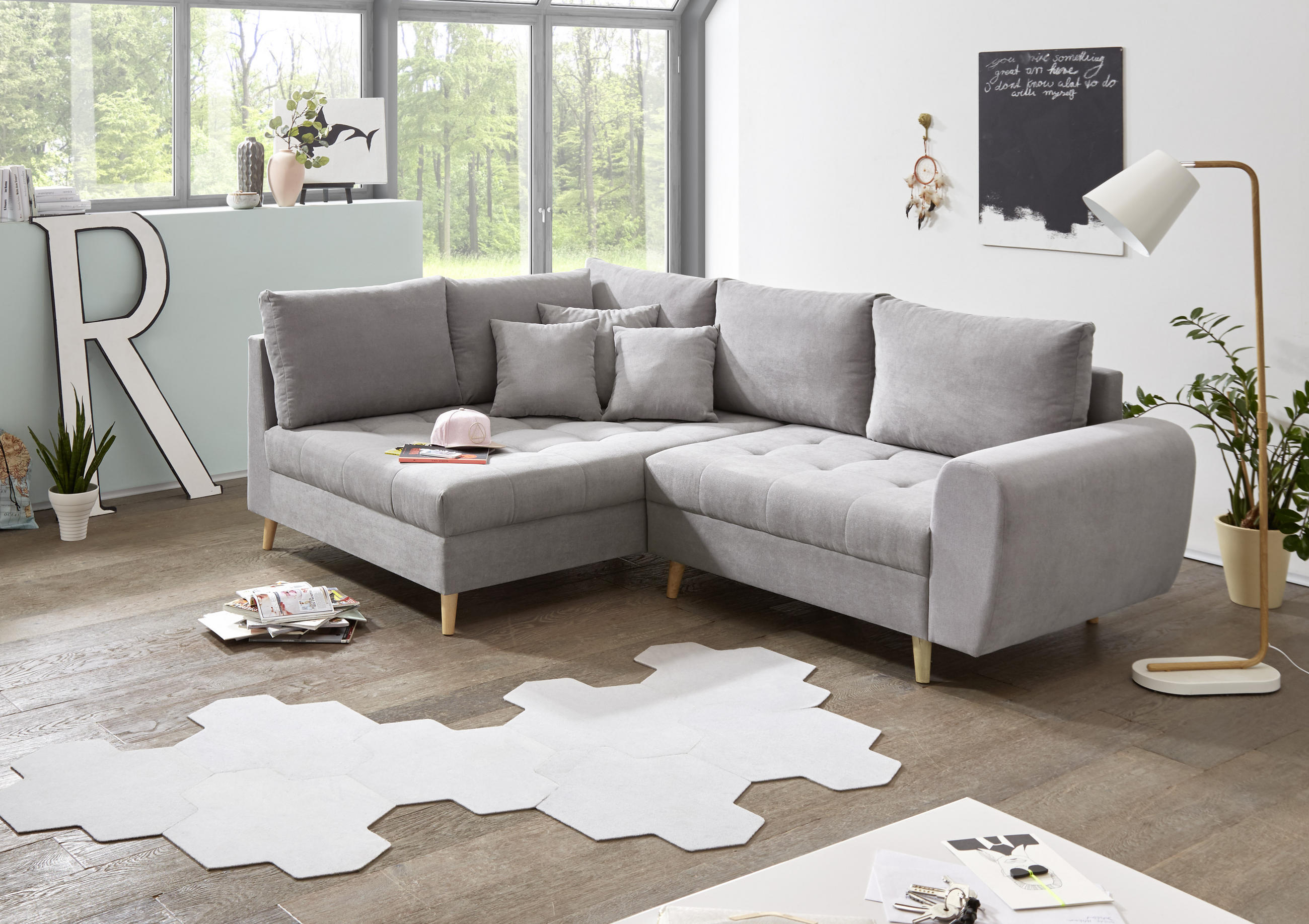 SAROKKANAPÉ textil, faalapú anyag világosszürke  - világosszürke/feketefenyő, Konventionell, faalapú anyag/textil (175/249cm) - MID.YOU