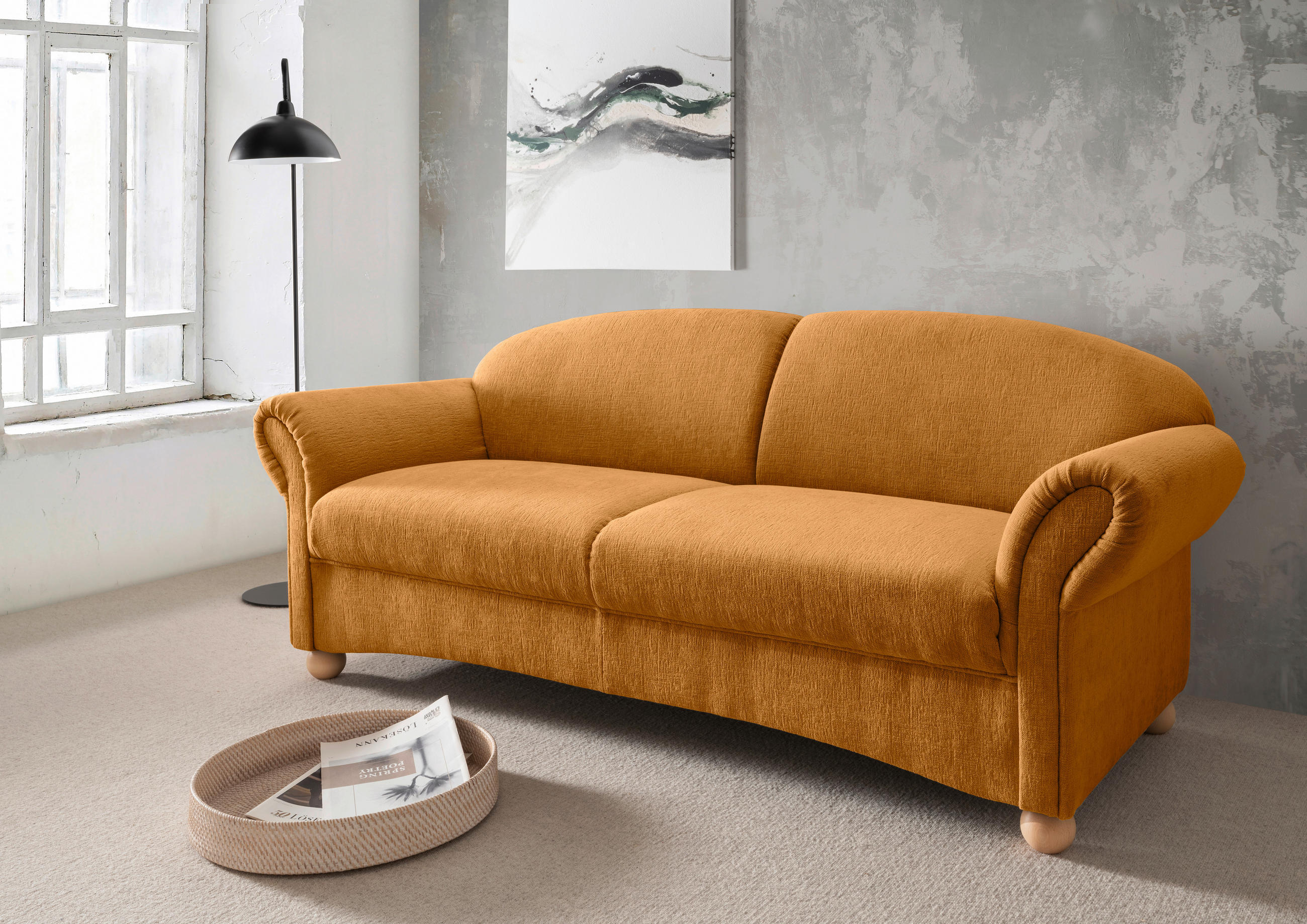 2,5-SITZER in Mikrofaser Goldfarben  - Wildeiche/Goldfarben, Konventionell, Holz/Textil (198/84/80cm) - Livetastic