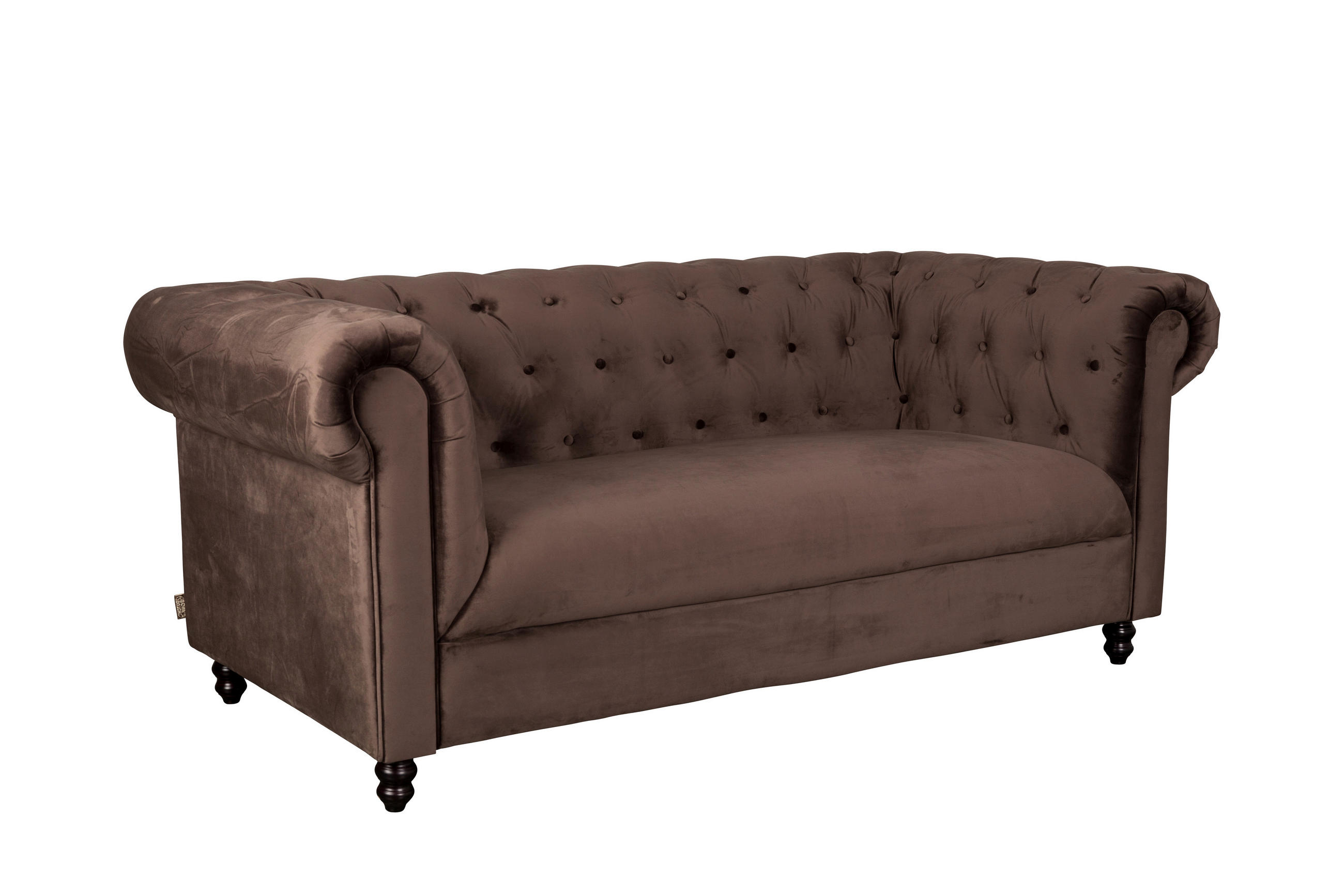 CHESTERFIELD-SOFA Braun Samt - Walnussfarben/Braun, Trend, Holz/Textil (186/94/77cm) - Dutchbone