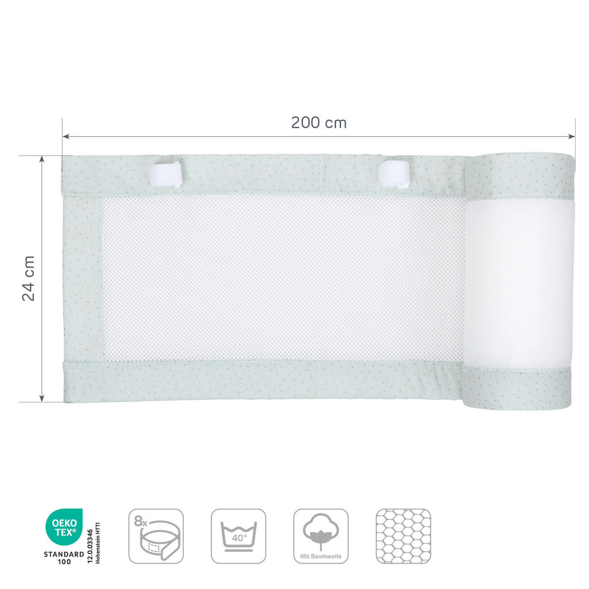 NESTCHEN babybay Nestchen 3D Mesh  - Mintgrün, Basics, Naturmaterialien (200/24/2cm) - Tobi