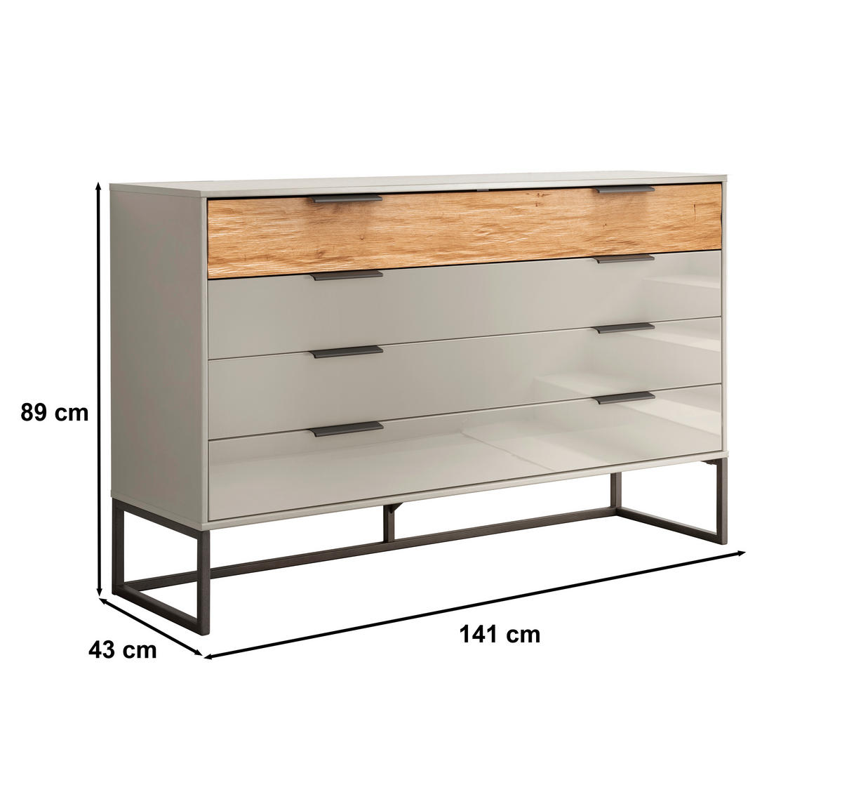 SIDEBOARD 141/89/43 cm  in Eichefarben, Champagner  - Schieferfarben/Champagner, Design, Glas/Holzwerkstoff (141/89/43cm) - Dieter Knoll