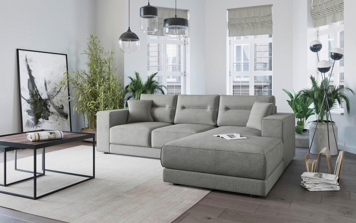 CANAPÉ D'ANGLE in Flachgewebe Hellgrau  - Hellbraun/Edelstahlfarben, Design, Kunststoff/Textil (272/195cm) - Livetastic