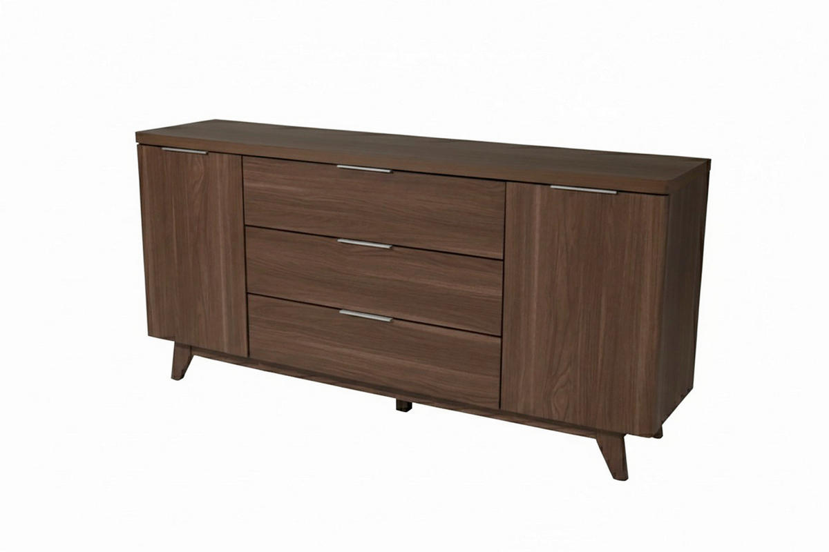 SIDEBOARD  160/77/39 cm 3 Schublade(n)  - Walnussfarben/Alufarben, KONVENTIONELL, Holzwerkstoff/Metall (160/77/39cm) - MID.YOU