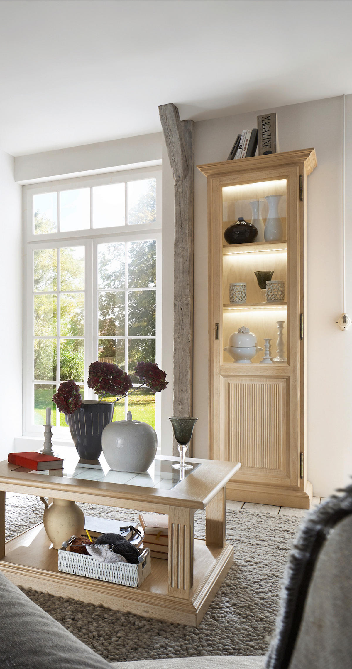 VITRINE in massiv Pinie Beige  - Beige, Design, Holz (65/217/47cm) - Livetastic