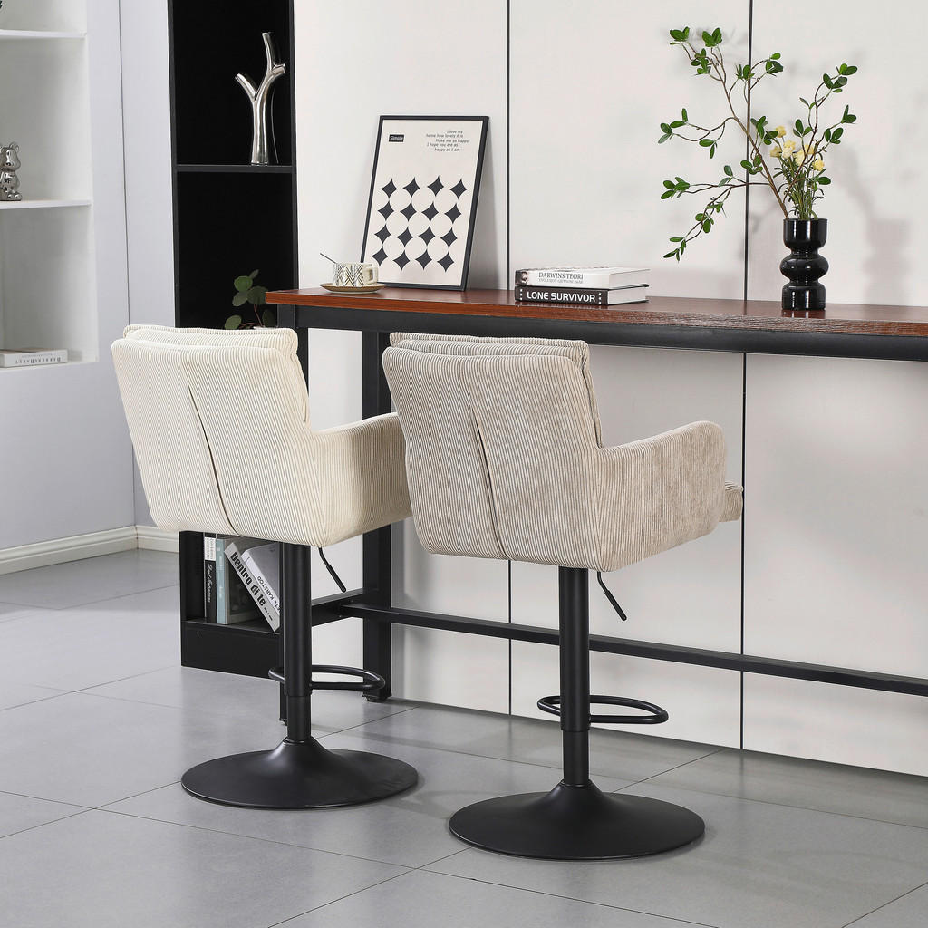 Thumbnail - Mid.you Barhocker, Schwarz, Beige, Metall, Textil, rund, 57x100-121x57 cm, Sitzfläche 360° drehbar, Stühle