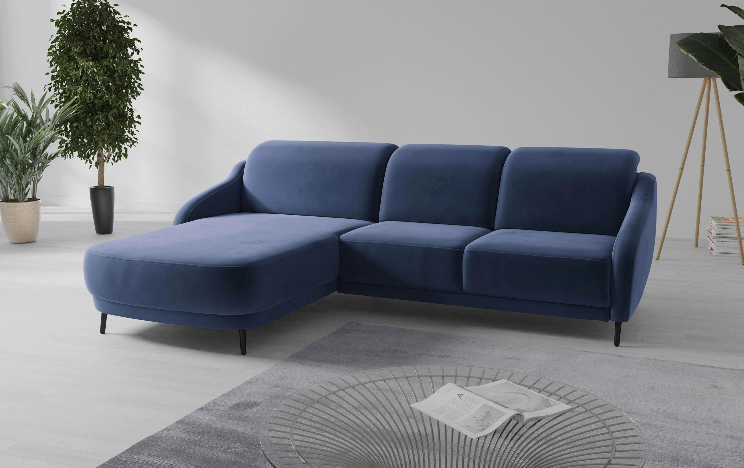 ECKSOFA BLUES V Blau Samt  - Blau/Schwarz, MODERN, Textil/Metall (191/271cm) - Sit & More