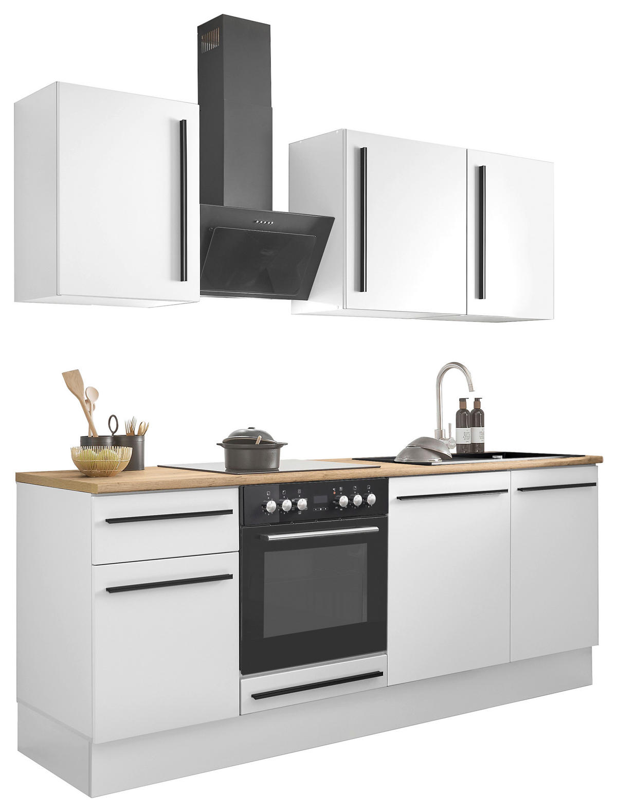 KÜCHENBLOCK 220 cm   in Weiß, Eichefarben  - Eichefarben/Schwarz, Design, Holzwerkstoff/Kunststoff (220cm) - MID.YOU