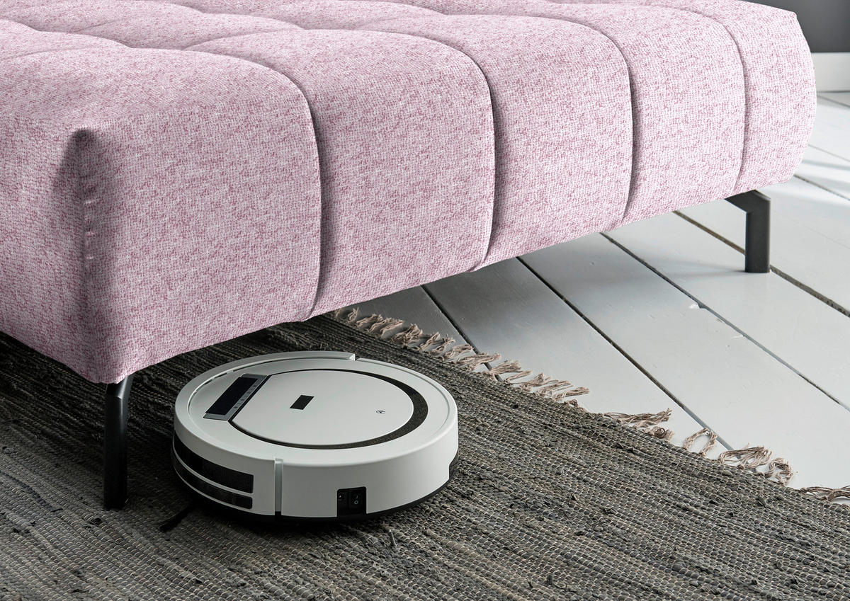 ECKSOFA in Chenille Rosa  - Schwarz/Rosa, Design, Textil/Metall (329/190cm) - Beldomo Style