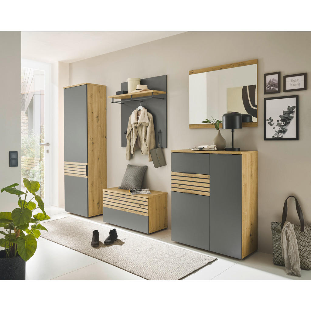 Thumbnail - Mid.you Garderobenschrank, Grau, Eiche Artisan, Kunststoff, 2 Fächer, 60x200x38 cm, Typenauswahl, Garderobe, Garderobens...
