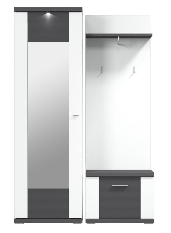 GARDEROBE 3-teilig  in 130,1/206,6/41,6 cm  - Graphitfarben/Weiß, Design, Holzwerkstoff (130,1/206,6/41,6cm) - Xora