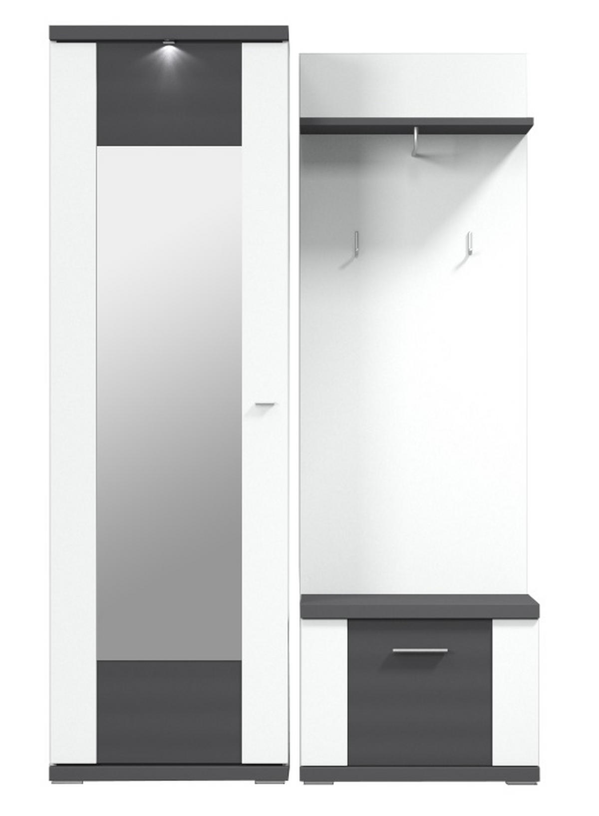 GARDEROBE 3-teilig  in 130,1/206,6/41,6 cm  - Graphitfarben/Weiß, Design, Holzwerkstoff (130,1/206,6/41,6cm) - Xora