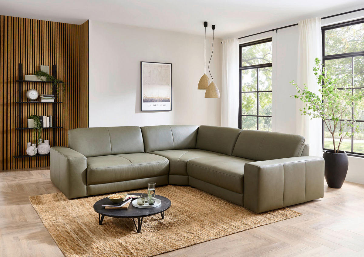 ECKSOFA Niels Andersson Olivgrün Echtleder  - Schwarz/Olivgrün, Design, Leder/Kunststoff (285/285cm) - Niels Andersson