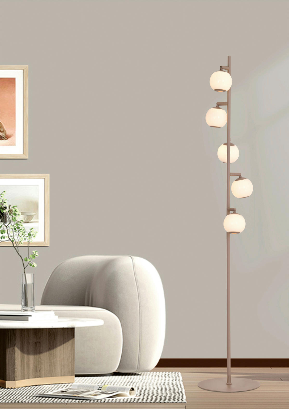 LED-STEHLEUCHTE Luberon 32,5/151/32,5 cm  - Sandfarben/Schwarzchrom, Design, Glas/Kunststoff (32,5/151/32,5cm)