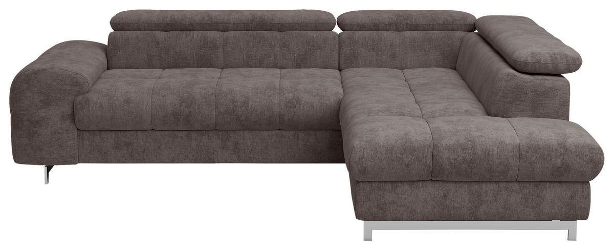 ECKSOFA in Mikrofaser Dunkelbraun  - Chromfarben/Dunkelbraun, Konventionell, Textil/Metall (257/206cm) - Livetastic